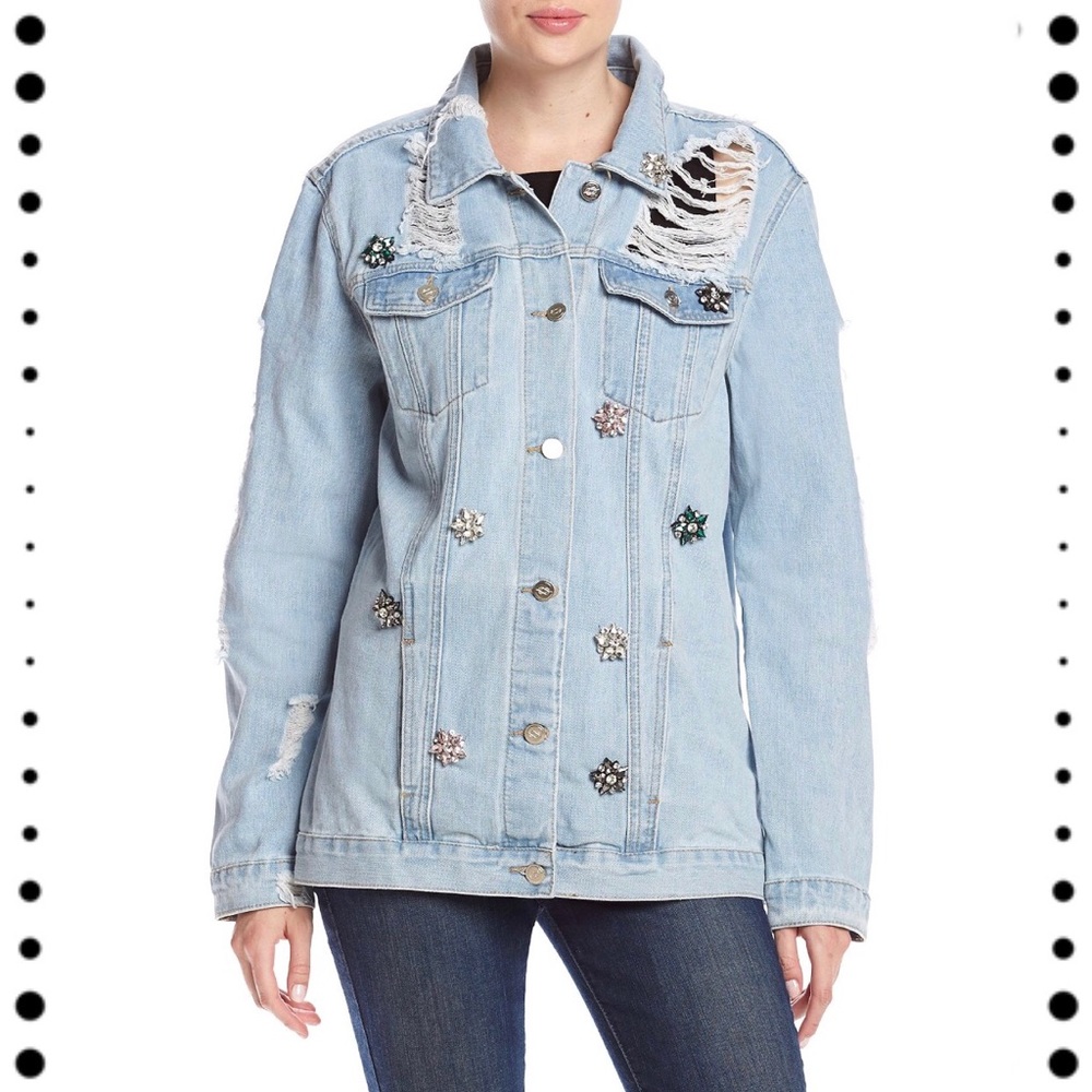 NWT Oversized Jewel embroidered Denim Jacket